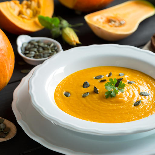 Hausgemachte Kürbissuppe mit Kokosmilch und Curry (Vegan)